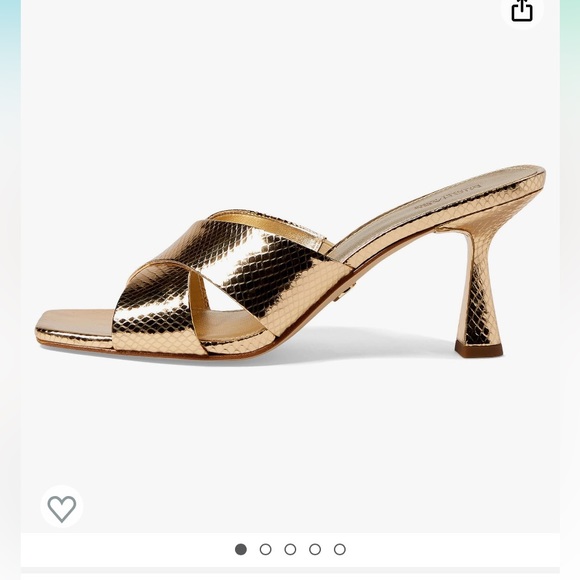 Michael Kors Clara Mule Square toe Sandals Gold snake skin leather kitten heel - Picture 3 of 7